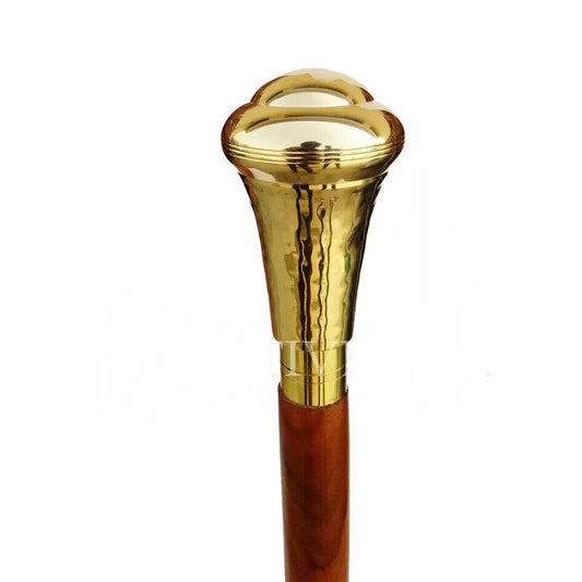 Brass Handle Antique Men's Cane Brown Wooden Walking Stick Vintage Great Gift