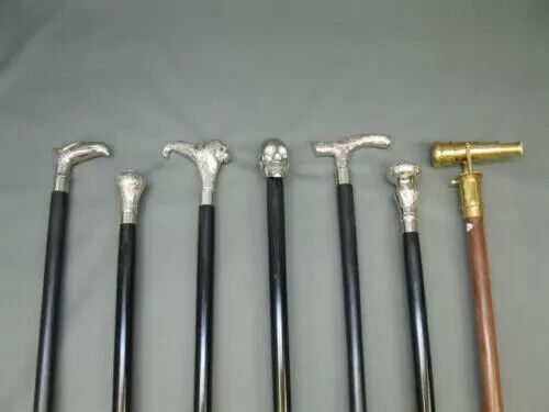 Set of 7 wood walking stick Brass Handle silver black Cane compilation Style New