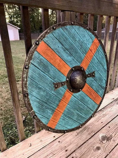 CHRISTMAS Medieval Shield Viking Shield 24" Wooden Shield Heavy Metal Fitted