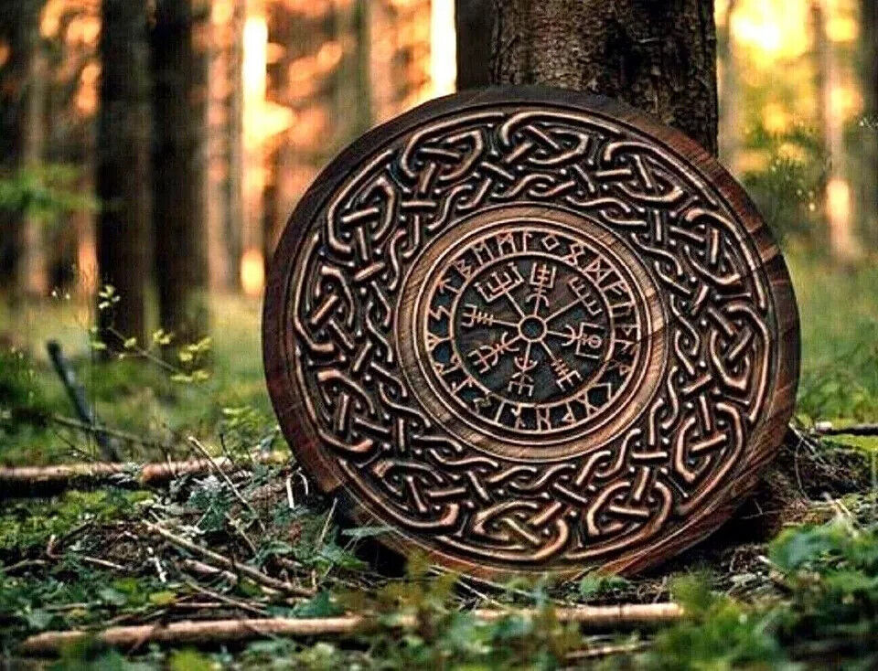 New Viking Shield Norse 24" Medieval Wooden Carving Round Celtic Ornament Battle