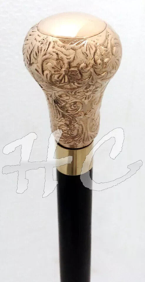 Walking Stick Cane Wooden Shaft Black Solid Brass Golden Handle HALLOWEEN GIFT