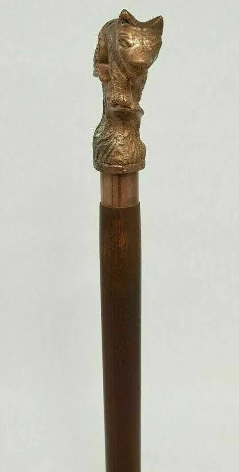 Walking Stick Wooden Cane Style Vintage Fox Head Copper Antique Metal Handle