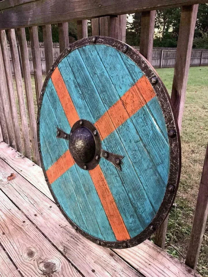 CHRISTMAS Medieval Shield Viking Shield 24" Wooden Shield Heavy Metal Fitted