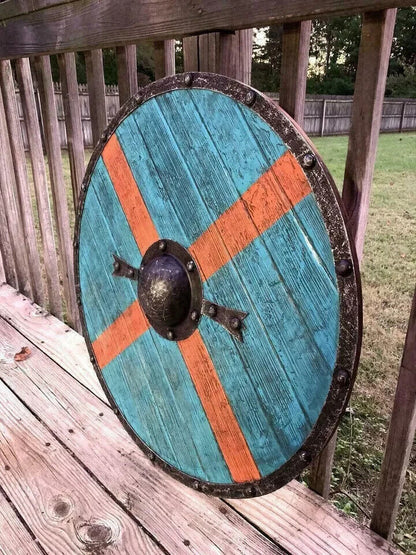 CHRISTMAS Medieval Shield Viking Shield 24" Wooden Shield Heavy Metal Fitted