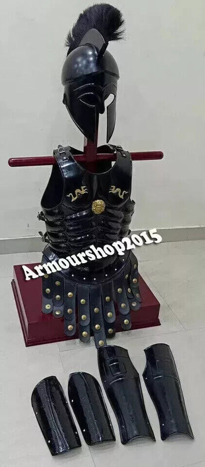 Title : Medieval Black Muscle Jacket W/ Greek Corinthian Helmet Spartan Costume