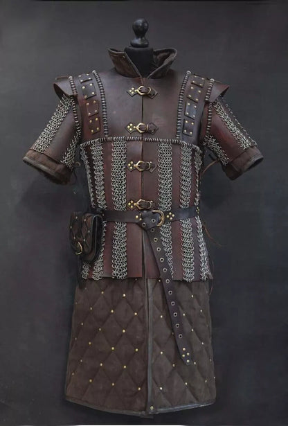 The LARP & Cosplay Costume Brown Leather Armor Chainmail with Padded Pambeson