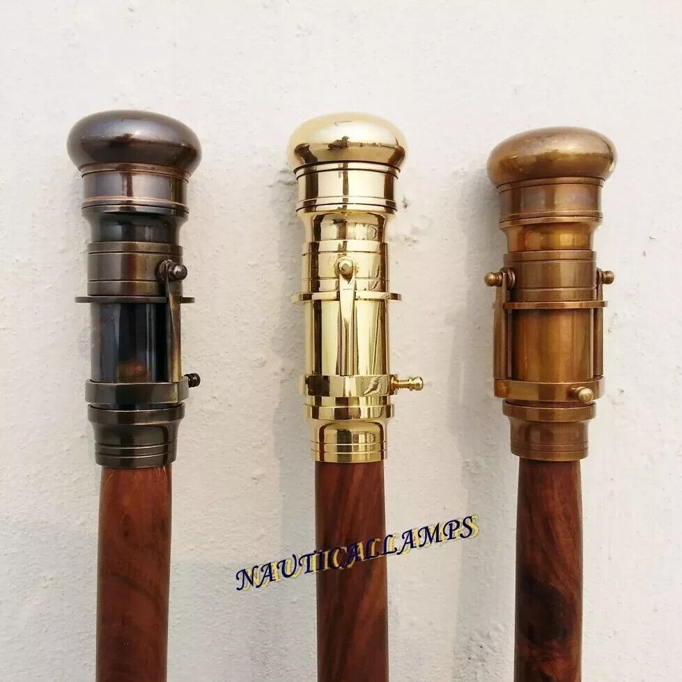 Lot 3 Solid Brass Telescope Handle Antique Vintage Style Walking Stick Cane Gift