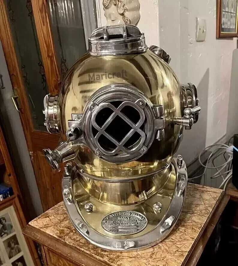 Full Size Antique US Navy Brass Divers Diving Helmet Mark V Deep Sea Scuba Gift