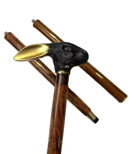 Solid Brass Nautical Antique Rabbit Head Handle Wooden Walking Stick Cane Gift