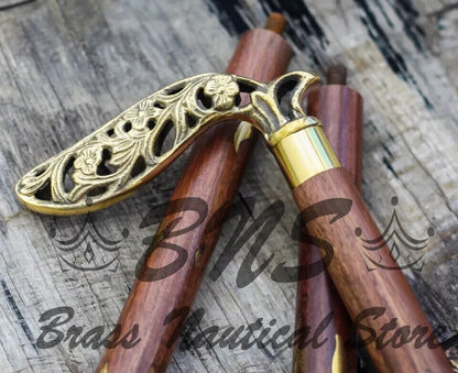 Designer Brass Vintage Handle Walking Solid Cane Wooden Walking Stick Antique