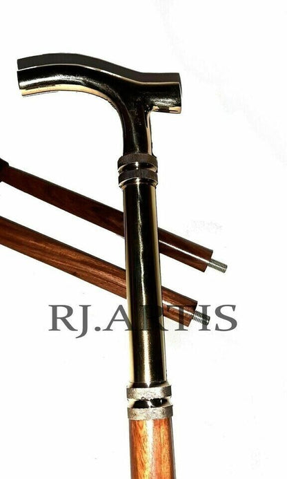 Vintage Wooden Walking Stick , Victorian Solid Brass Head Handle Cane Designer