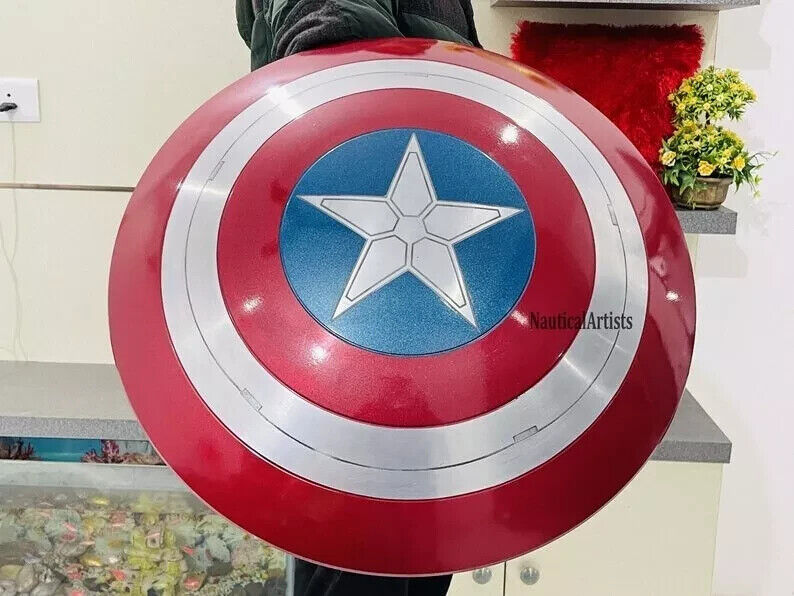 24" Metal Captain America Shield Round Shield With Leather Straps Larp Cosplay