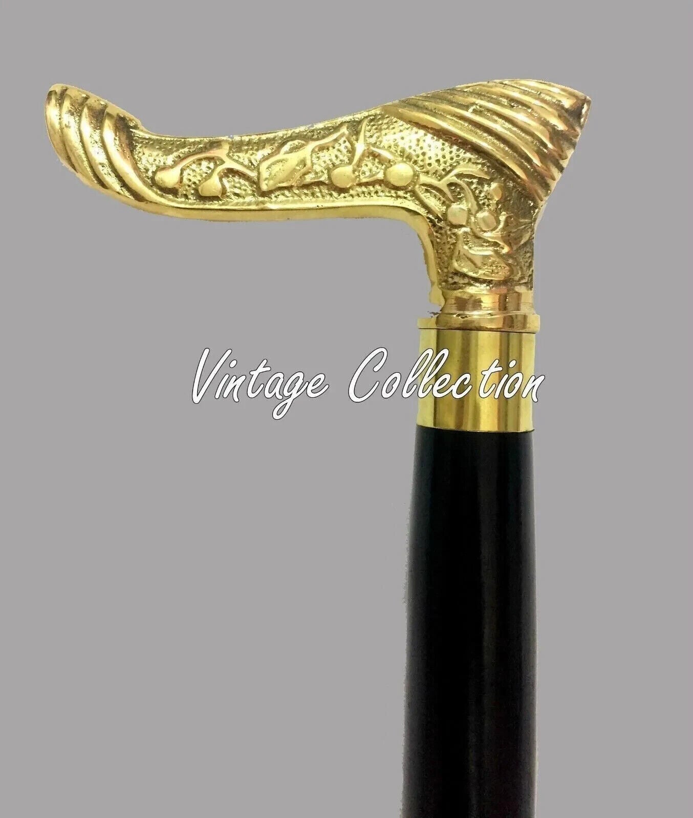 Brass Polished Darby Head Handle Black Wooden Walking Stick Nautical Cane Gifted