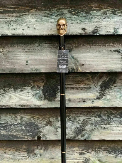 Designer Brass Skull Head Handle Antique Style Wooden Walking Stick Shaft Cane