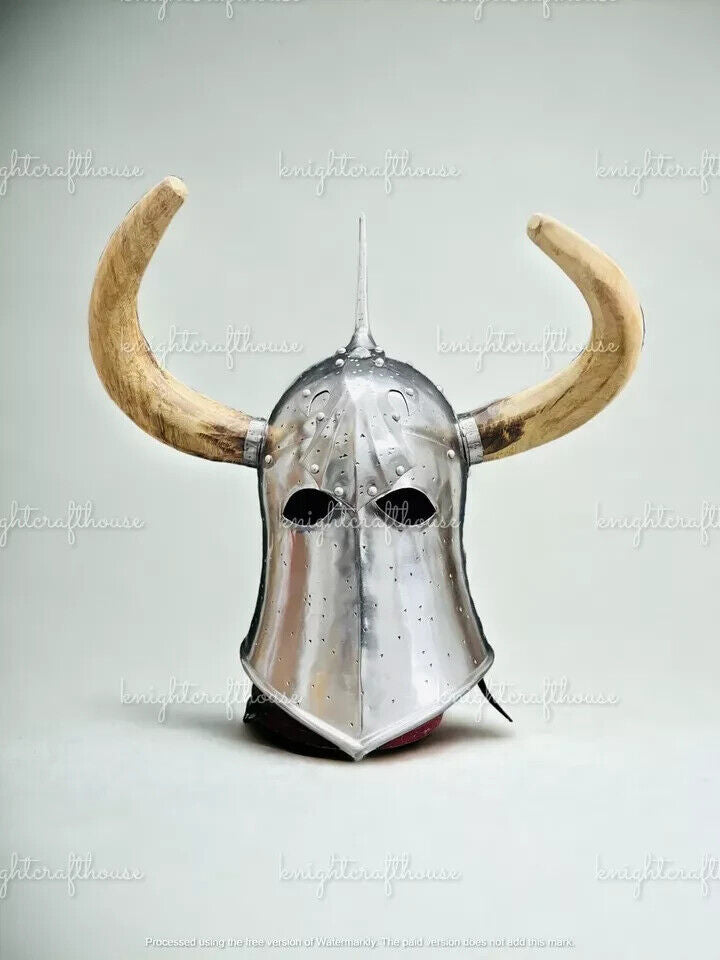 18GA Medieval DARK LORD, Fantasy Helmet With Horns With Leather Liner