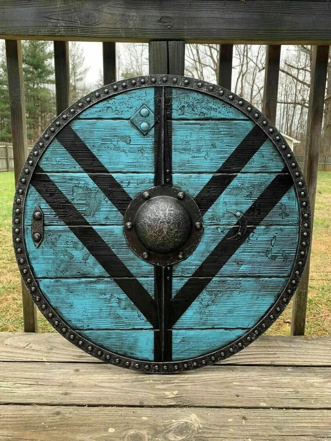 24" Viking Shield Battle-Ready Wooden Shield Heavy Metal Fittings Handmade Gift