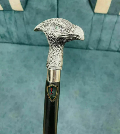 Vintage Wooden Cane Victorian Eagle Head Handle Walking Stick Brass Design Gifts