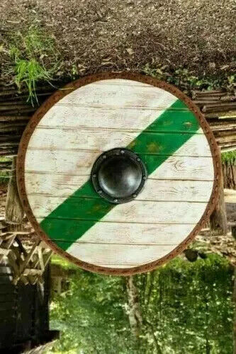 Historical Ragnar Lodbrok Viking Shield Medieval Norse Wooden Plank Stripe Green