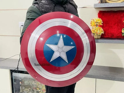 24" Metal Captain America Shield Round Shield With Leather Straps Larp Cosplay