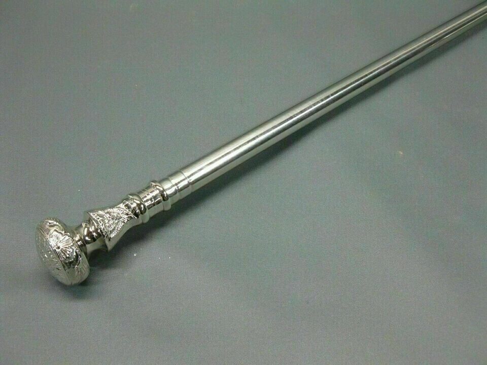 Antique Solid Silver Brass Pillar Head Handle Wooden Walking Stick Vintage Cane