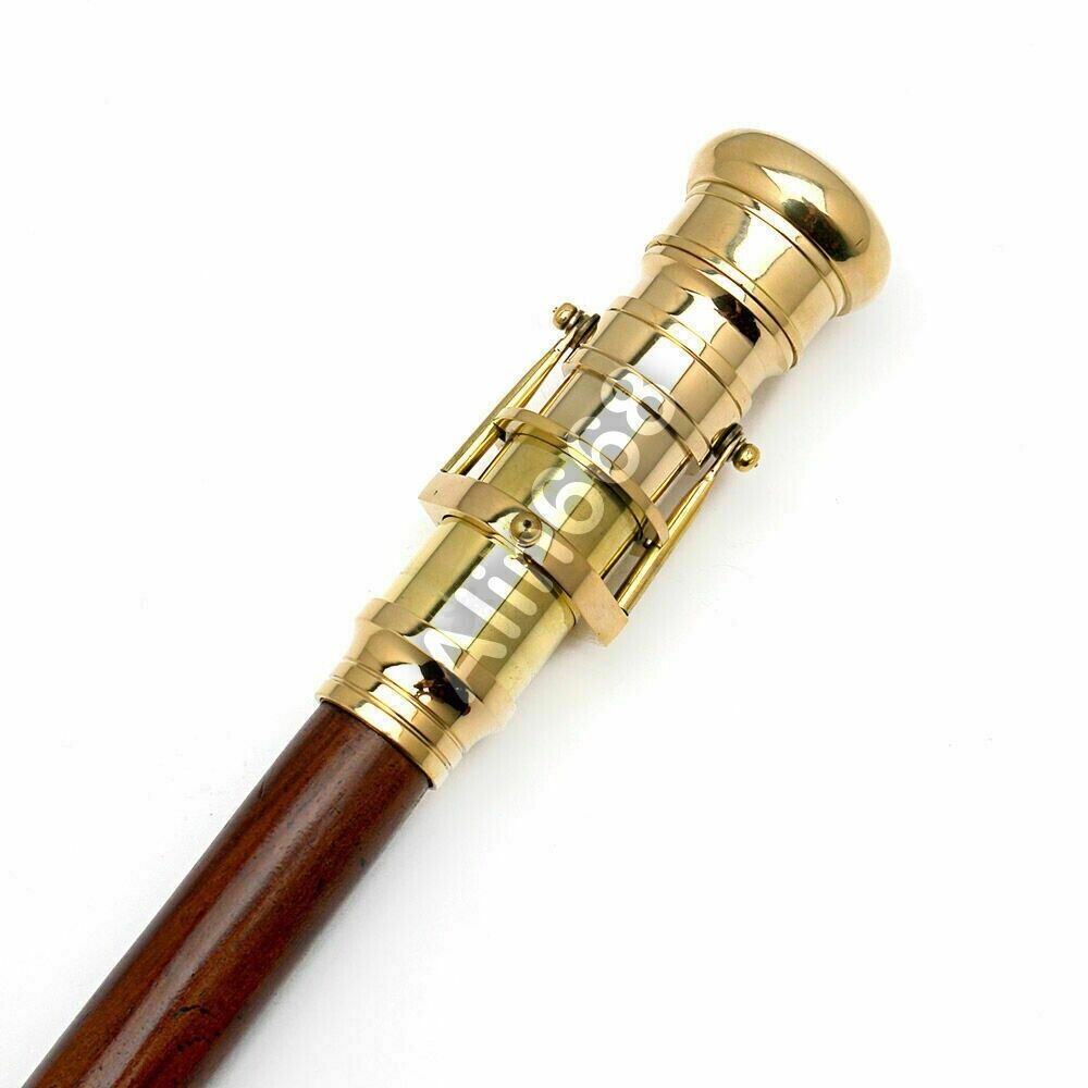 Walking Stick 39 inch with Fitted Solid Brass Telescope Handle Wooden Cane Gifts