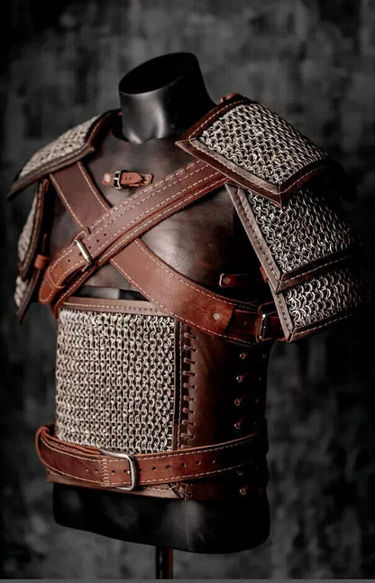 The Witcher Geralt of Rivia Cosplay Costume Brown Leather Armour Chainmail Belt