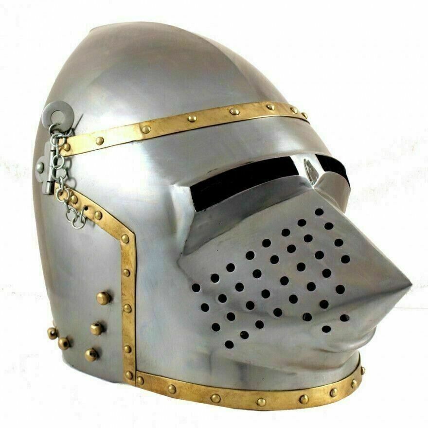 Pig Face Helmet Brass Medieval Bascinet Wearable Armor Gift for Role-play Actor