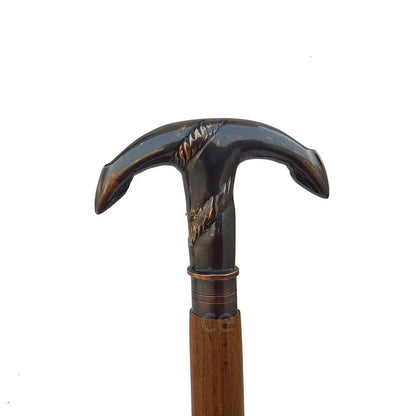 Antique Brass Handle Brown Wooden Walking Stick Cane Vintage Style Handmade Gift