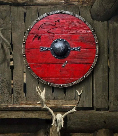 Medieval Wooden Viking 24" Round Shield Heavy Metal Fitted Ready For Battle