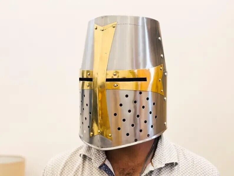 Crusader Helmet Knight Medieval Templar Steel Armor Costume for Cosplay Actor