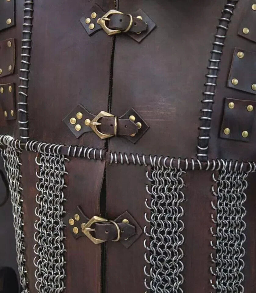 The LARP & Cosplay Costume Brown Leather Armor Chainmail with Padded Pambeson