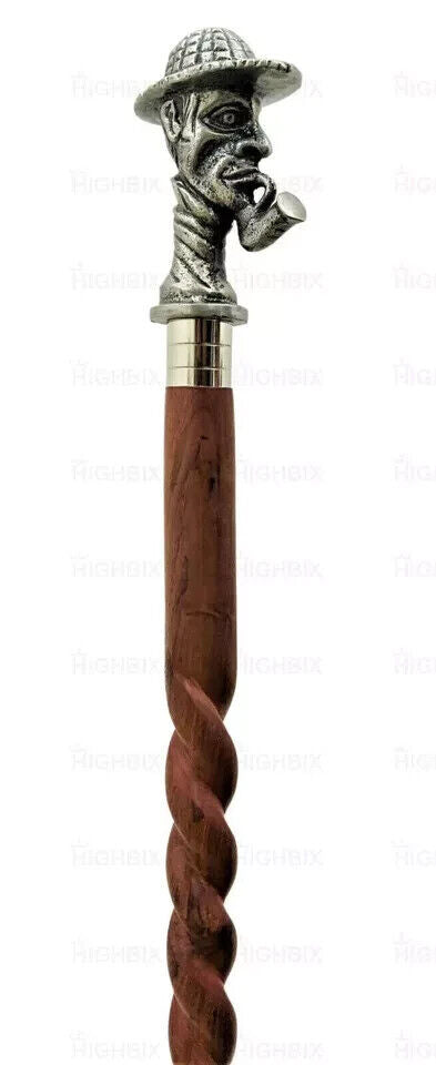 Aluminium shurlock Head Handle 3-Fold Cane spiral Wooden Walking Stick designer