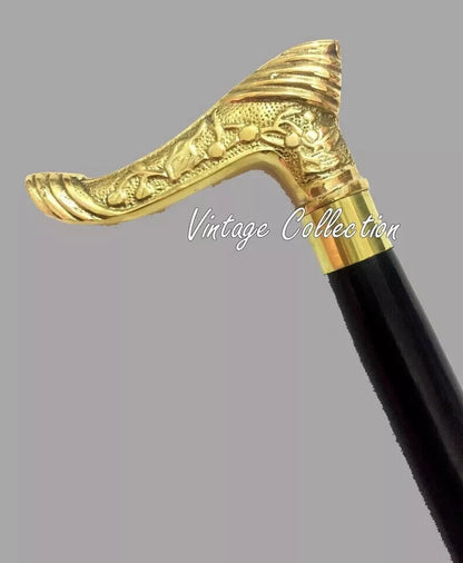 Brass Polished Darby Head Handle Black Wooden Walking Stick Nautical Cane Gifted