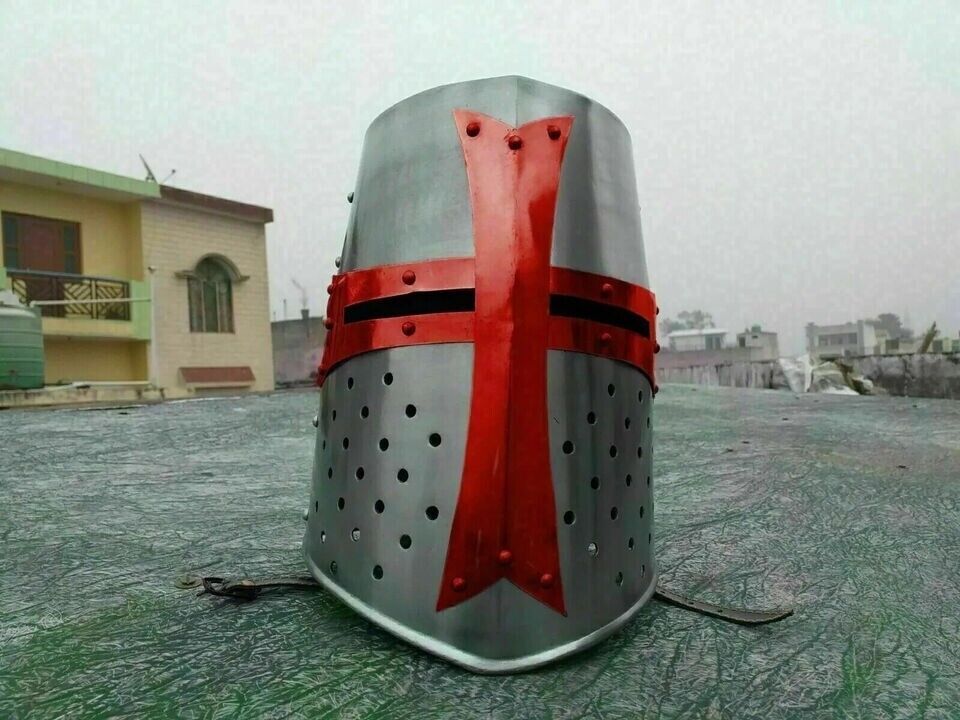 Crusader Helmet Medieval Brass Templar  SCA LARP Armor Knight Costume for Gift