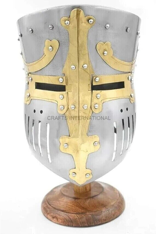 Crusader Helmet Medieval Warrior Templar Brass Knights Armor Wearable for Adult