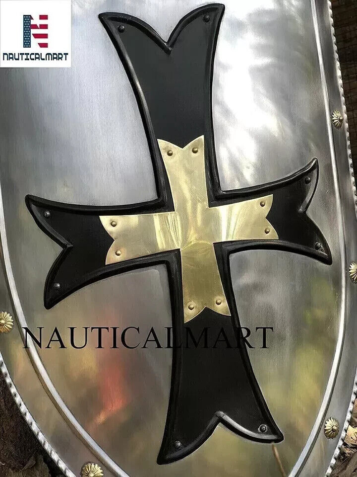 Medieval 18 Gauge Crusader Steel Shield Armor Templar Viking Shield Cross Gift