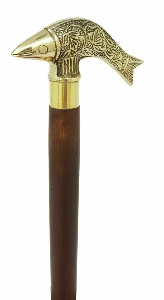 Walking Stick Nautical Wooden Walking Stick Cane Victorian Design Brass Handle