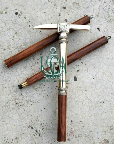 Brass Designer Victorian Handle Head Wooden Walking Stick Ice Axe Look Cane Gift