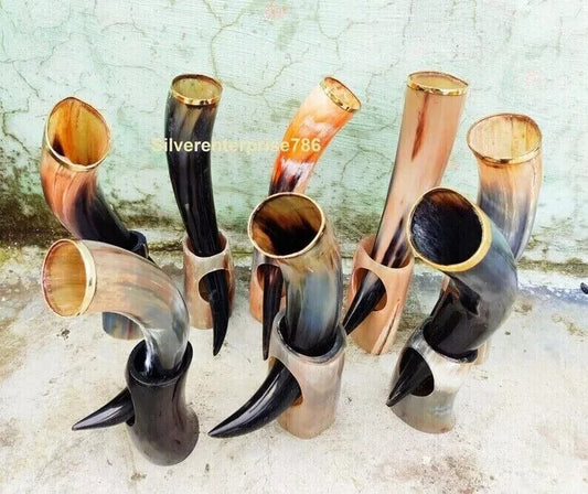 Lot Of 6 Viking Drinking Horn with Stand, Game of Thrones Medieval Beer Tankard