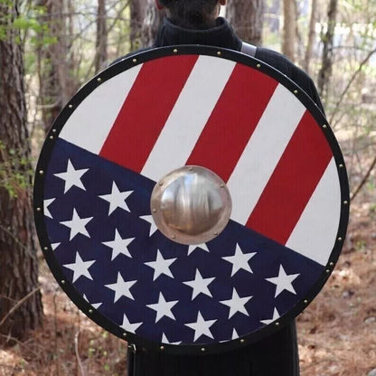 US Flag 24" Heavy Shield Handmade Wooden Shield Battle Ready Viking Shield