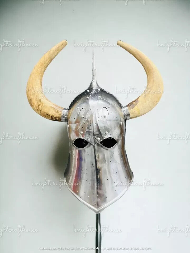 18GA Medieval DARK LORD, Fantasy Helmet With Horns With Leather Liner