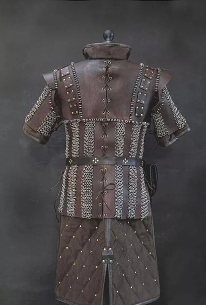 The LARP & Cosplay Costume Brown Leather Armor Chainmail with Padded Pambeson