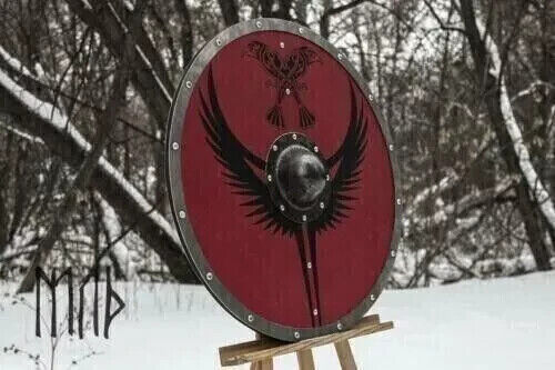 Viking Wooden Round Shield Armor 24" Designer Steel Medieval Shield LARP Gift