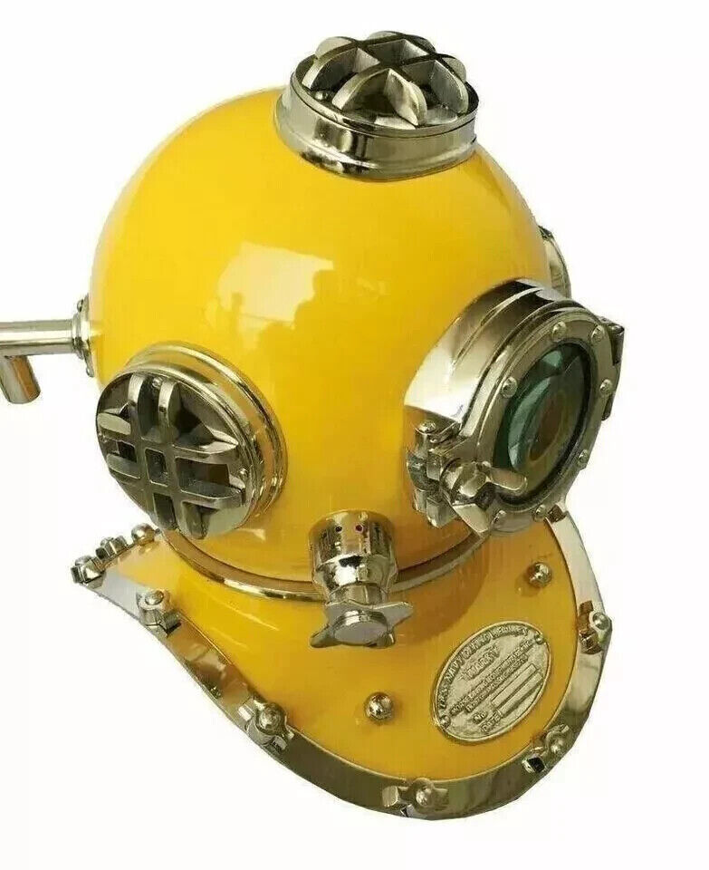 Antique Yellow 18" Diving Helmet US Navy Mark V Scuba Divers Helmet Replica,.