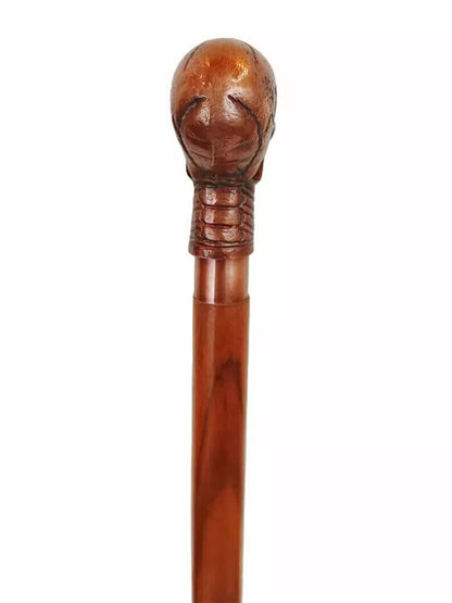 Vintage Antique brass skull head handle 3 fold wooden walking cane stick designe