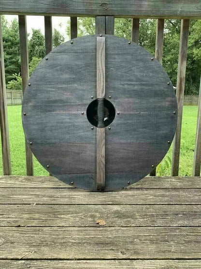 24" Medieval Viking Shield, Round, LARP, Wood, Runes, Steel Larp