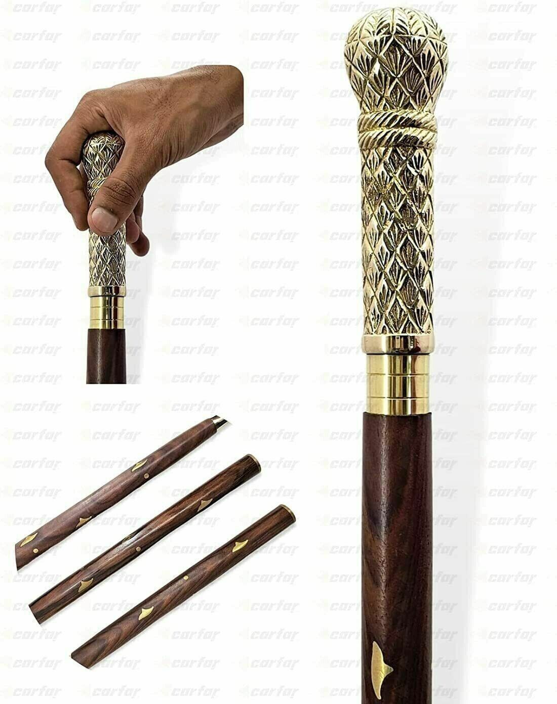 Handicrafts Walking Hand Cane Stick Designer Handmade Solid Brass Cane Stick New