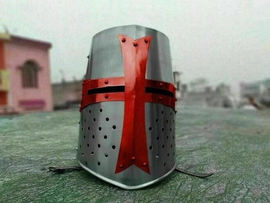 Crusader Helmet Medieval Brass Templar  SCA LARP Armor Knight Costume for Gift