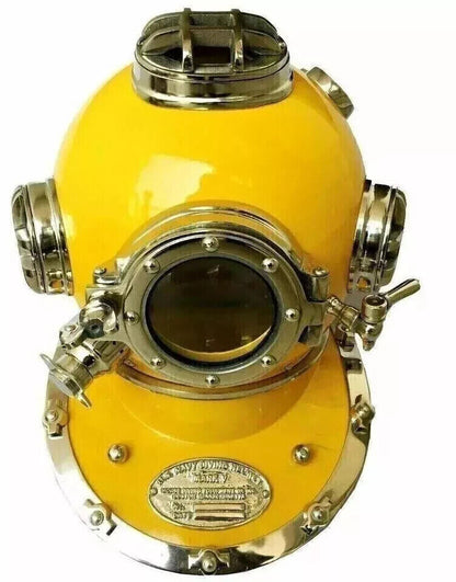 Antique Yellow 18" Diving Helmet US Navy Mark V Scuba Divers Helmet Replica,.