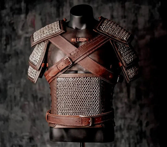 The Witcher Geralt of Rivia Cosplay Costume Brown Leather Armour Chainmail Belt